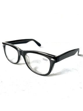 Retro +1.75 WIDE FIT Reading Glasses Black 1990s Handsome Rectangular Horn Rim